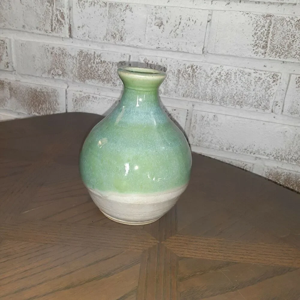 Jay? Pottery Glazed Ocean/ Creams Vase NOTE